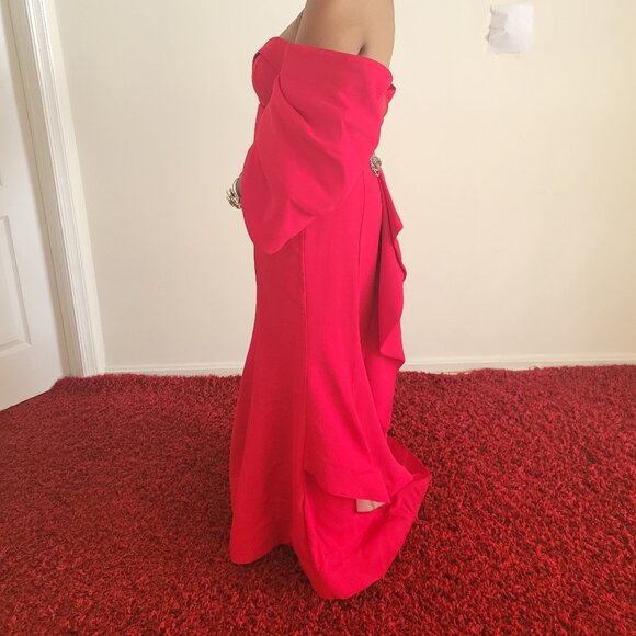 ALLURE Puff Sleeve Ruched Sheath Gown | Off-Shoulder Sweetheart Bodycon Formal - Picture 2 of 10